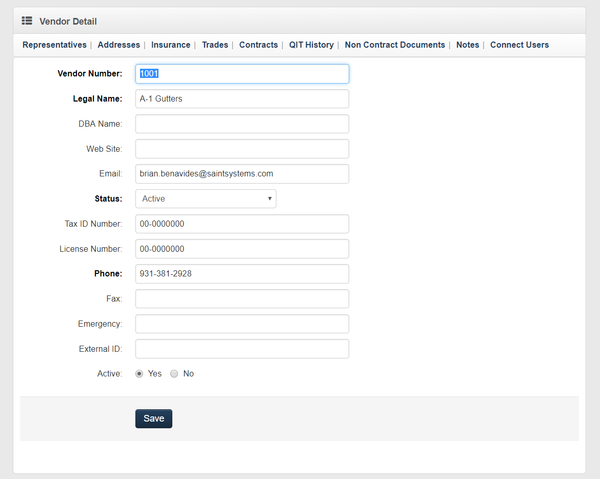 Vendor Detail Screen
