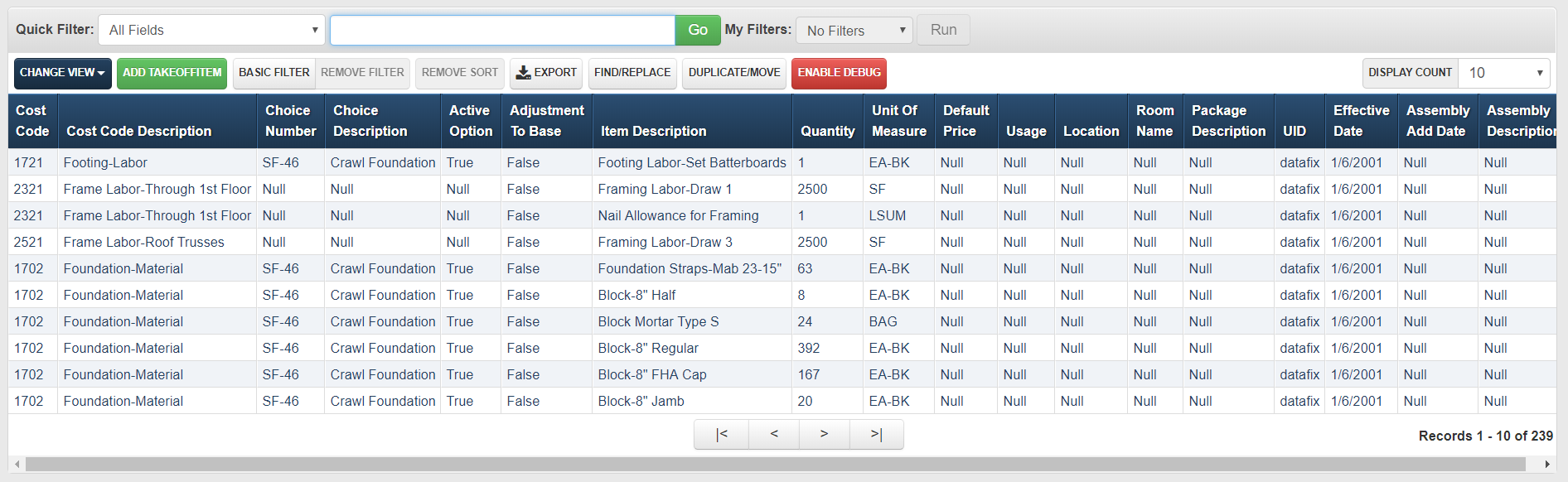 Plan Layer Takeoff Item Browser