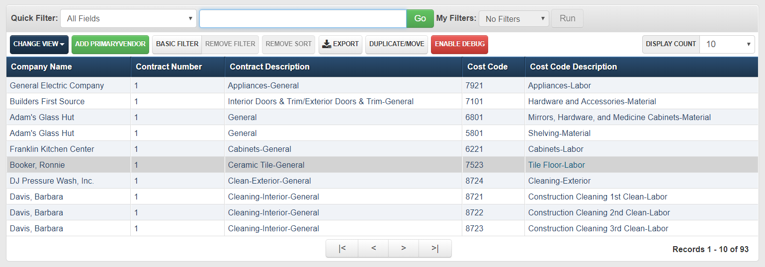 Primary Vendor Browser