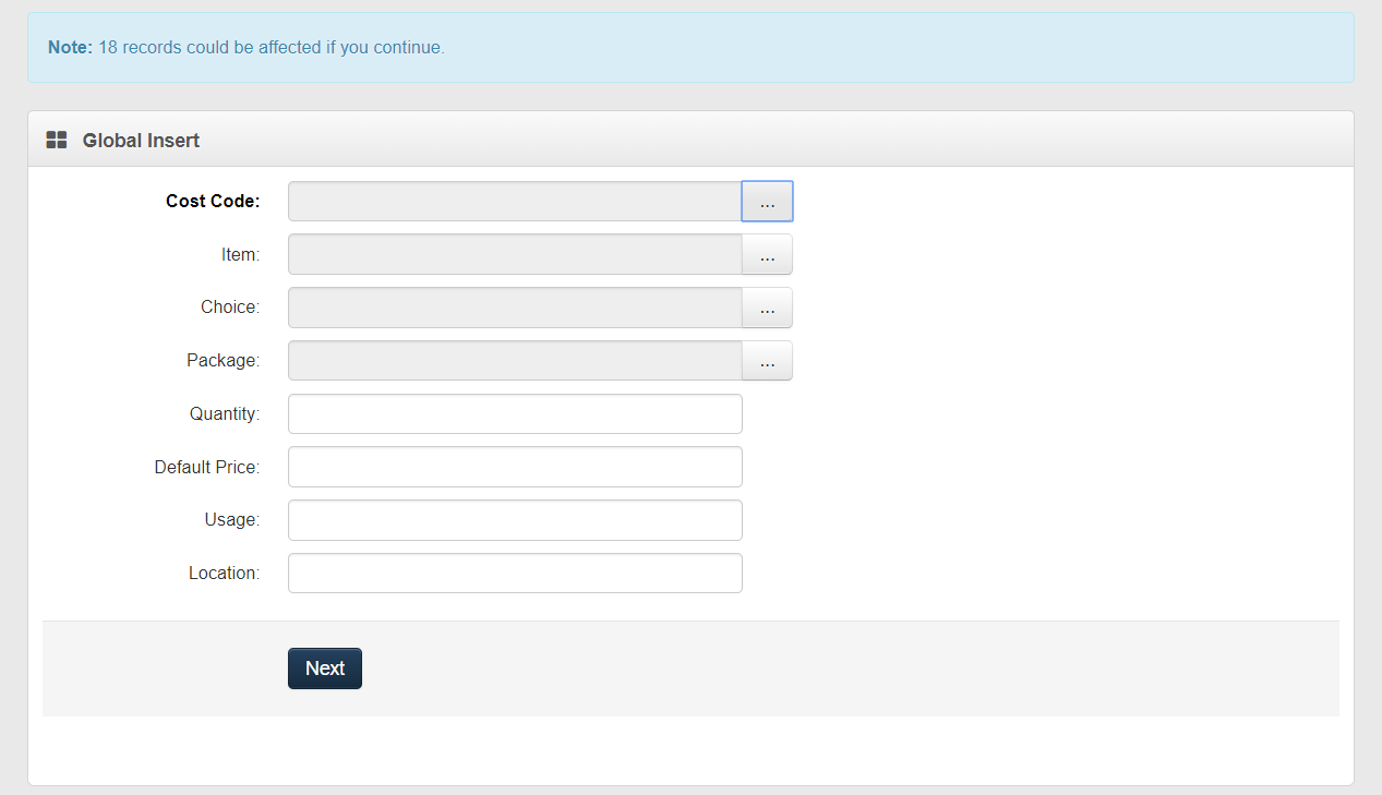 Takeoff Item Global Insert
